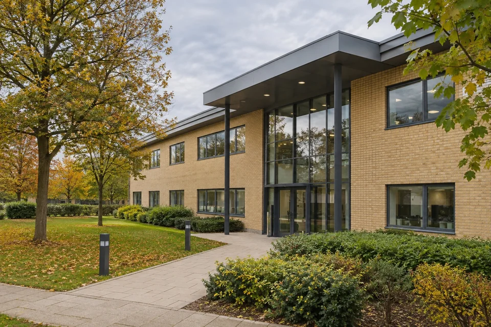 Commercial property with landscaped grounds